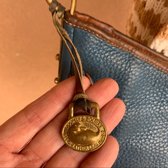Dooney & Bourke Vintage Blue/Tan Shoulder Purse - Picture 6 of 10